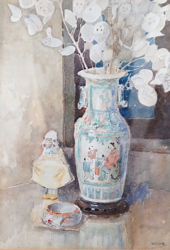 David Thomas Rose (1871-1964), watercolour, Still life of honesty in a Chinese vase, signed, 35 x 24cm